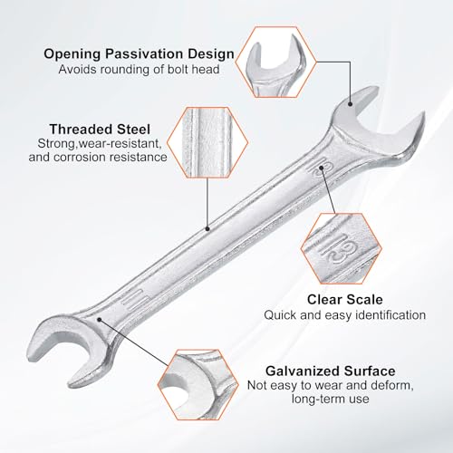 5pcs Double Open End Wrench 11mm x 13mm Metric 15 Degree Offset Angle Small Flat Head Wrench Galvanizing Open Ended Spanner for Automotive Repair Furniture Assembly (5 Count)