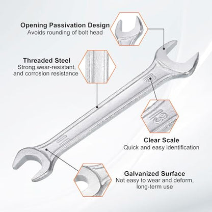 5pcs Double Open End Wrench 11mm x 13mm Metric 15 Degree Offset Angle Small Flat Head Wrench Galvanizing Open Ended Spanner for Automotive Repair Furniture Assembly (5 Count)