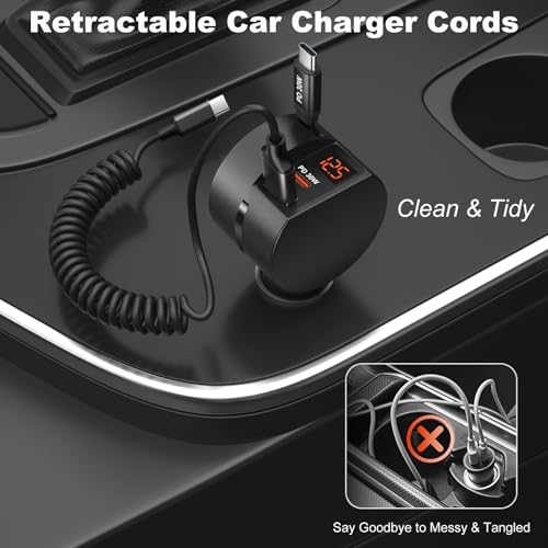78W 3 Port Car Charger with Retractable USB (2 Count)