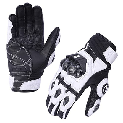 Mens Leather Motorbike Gloves KM046 White