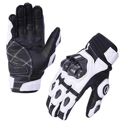 Mens Leather Motorbike Gloves KM046 White