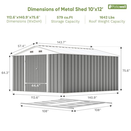 10x12 FT Outdoor Storage Shed with Floor Frame