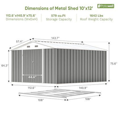 10x12 FT Outdoor Storage Shed with Floor Frame