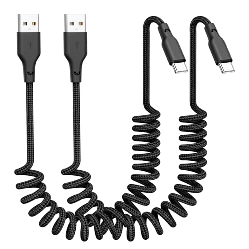 Car Carplay Cable 2Pack 3ft Coiled USB A to USB C Fast Charge Cord (2 Count)