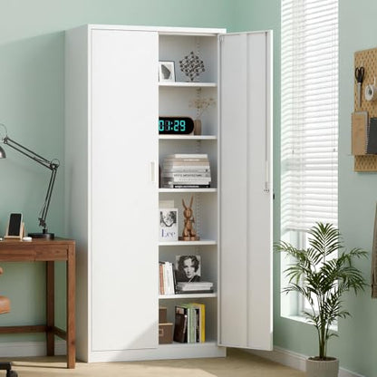 Metal Garage Storage Cabinet with 2 Doors and 5 Adjustable Shelves
