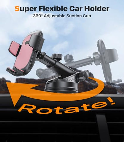 Ultra Stable Phone Holders for Your Car [Powerful & 360 Adjustable Suction Cup] Universal Car Phone Holder Mount Long Arm Flexible Car Mount for Dashboard Windshield Air Vent All Phone Case