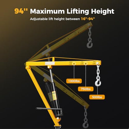 Truck Crane 1000 lb Receiver Hitch Hydraulic 360 Swivel