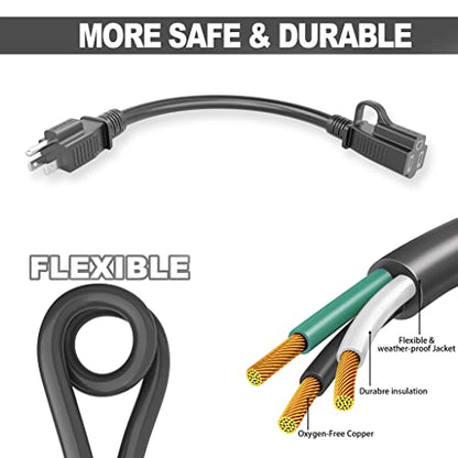 Indoor Outdoor Black Extension Cord 10 FT Waterproof 16