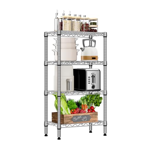 1000 lbs 4 Tier Shelf Metal Storage Shelves Wire Rack Closet Organizers with PP Board for Garage Kitchen Bathroom Laundry Chrome 11.8" D x 21.7" W x 39.5" H (4 Count)