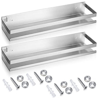 2 Pieces Stainless Steel Shelf Bathroom Shower Floating Shelves Wall Mounted Shower Caddy Basket Shelf Storage Organizer Shelves for Bathroom