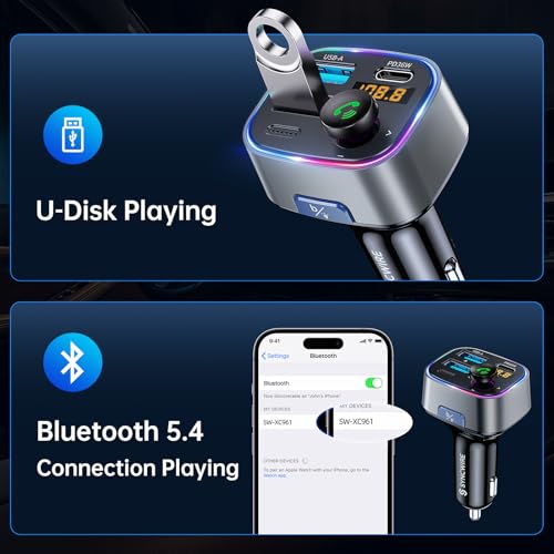 Bluetooth 5.4 FM Transmitter Car Adapter 48W