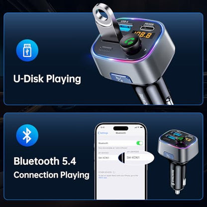 Bluetooth 5.4 FM Transmitter Car Adapter 48W