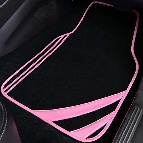 Pink Edge Faux Leather Car Floor Mats Universal Car Carpet Mats with Double Stitch Line Anti