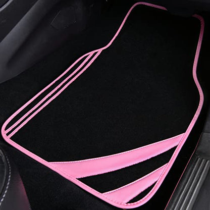 Pink Edge Faux Leather Car Floor Mats Universal Car Carpet Mats with Double Stitch Line Anti
