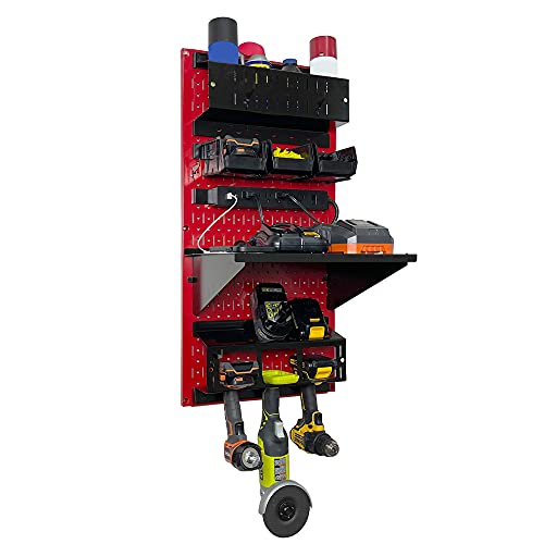 Power Tool Storage Organizer Kit Cordless Drill Holder Charging Station Rack 16” x 32” Metal Pegboard Organization System