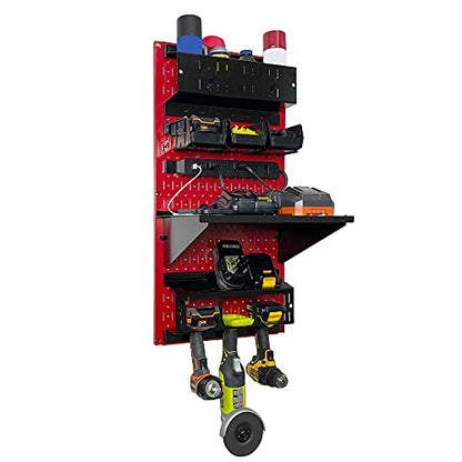 Power Tool Storage Organizer Kit Cordless Drill Holder Charging Station Rack 16” x 32” Metal Pegboard Organization System