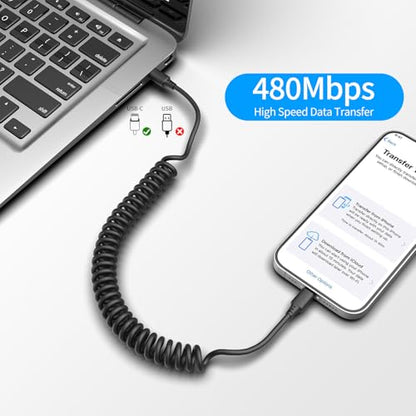 Coiled USB C to Lightning Cable (2 Count)