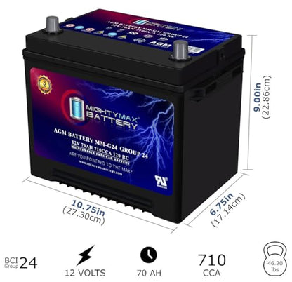 MM G24 Start and Stop Car BCI Group Size 24 12V 70Ah
