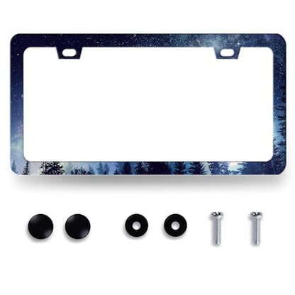 Stainless Steel Starry Sky Galaxy Forest License Plate Frame 12.3 x 6.3 in