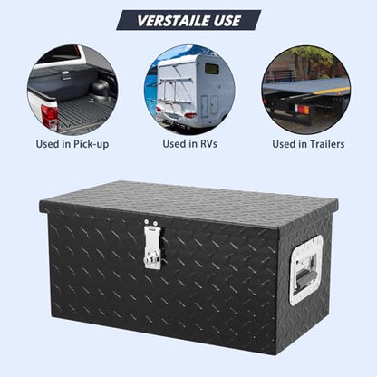 20 Inch Heavy Duty Aluminum Diamond Plate Tool Box Pick Up Truck Bed RV Trailer Toolbox Waterproof Square Storage Organizer with Side Handle