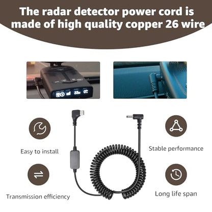 USB C to DC3.5 Colied Power Cord for Cobra Uniden Whistler Radar Detector (8.2 Foot)