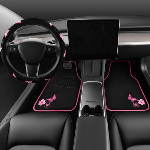 Embroidery Butterfly Steering Wheel Cover and Waterproof Car Floor Mats