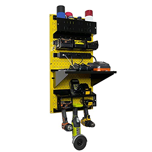 Power Tool Storage Organizer Kit Cordless Drill Holder Charging Station Rack 16” x 32” Metal Pegboard Organization System