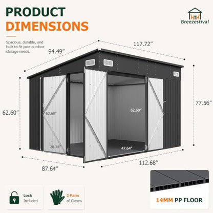 8'x10' Lean to Shed Metal Storage Shed with Floor
