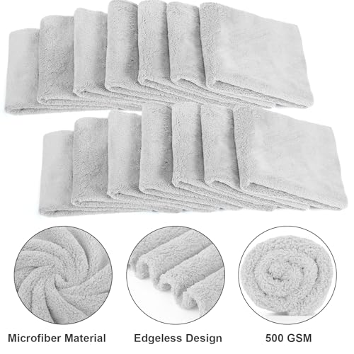 30 Pcs 16 x 16 Inch Edgeless Microfiber Plush Towels for Cars Detailing Drying Wash Polishing Absorbent Cleaning Cloths (30 Count)