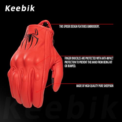 Goatskin Leather Motorcycle Motorbike Powersports Racing Gloves Reflective Skull Touchscreen for Men and Women Model