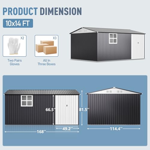 10x14 FT Outdoor Storage Metal Shed with Window