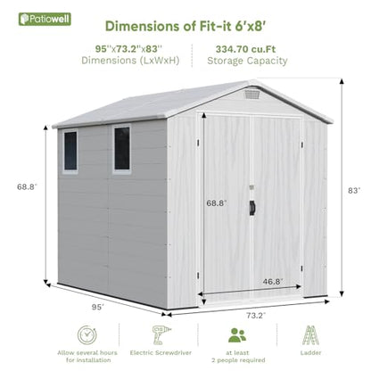 6X8 FT Resin Outdoor Storage Shed with Floor
