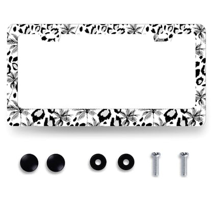 Stainless Steel Hawaii Leopard Palm Tree License Plate Frame 12.3 x 6.3Inch