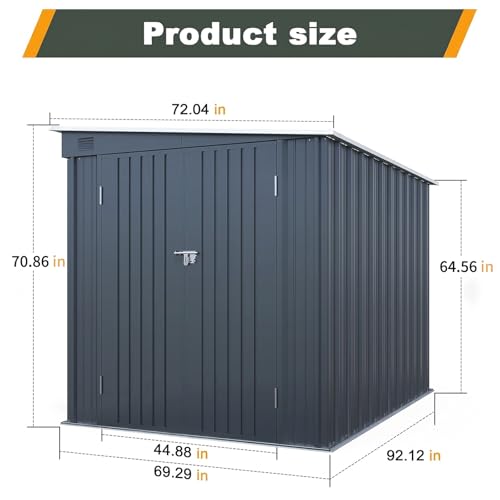 6x8 FT Lean to Shed with Lockable Double Doors