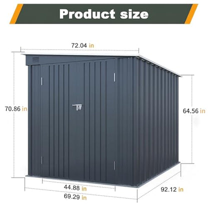 6x8 FT Lean to Shed with Lockable Double Doors