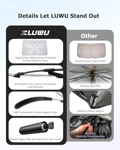 2025 Upgrade Car Windshield Sun Shade Windshield Sunshade Umbrella [Star Fabric] Protect Car from Sun Rays&Heat Damage Keeps Vehicle Cool