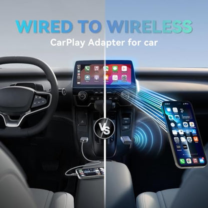 Wireless CarPlay Adapter for Apple Converts Cars Factory Wired CarPlay to Wireless CarPlay Compatible with iPhone iOS 10+ and 2016+ Cars