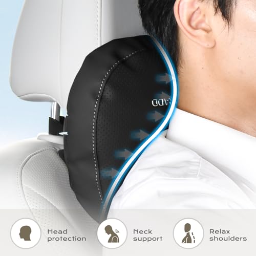 Leather Car Headrest Pillow Car Neck Pillow with Adjustable Strap