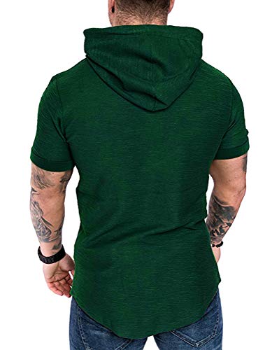 Mens Fashion Hoodies Sport Pullover Solid Color Shirt Workout Lightweight Tops Dark Green XX