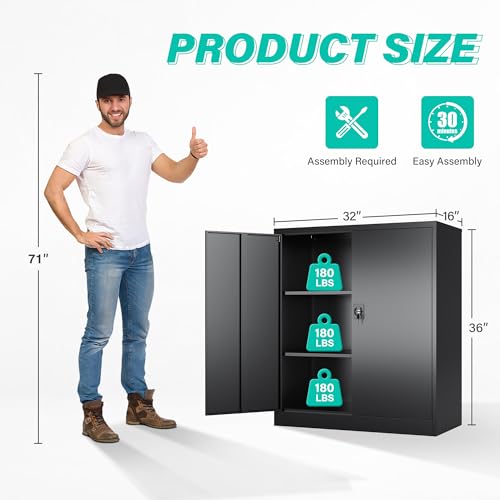 Small Metal Storage Cabinet with Doors and Shelves