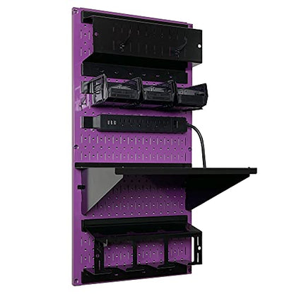 Power Tool Storage Organizer Kit Cordless Drill Holder Charging Station Rack 16” x 32” Metal Pegboard Organization System