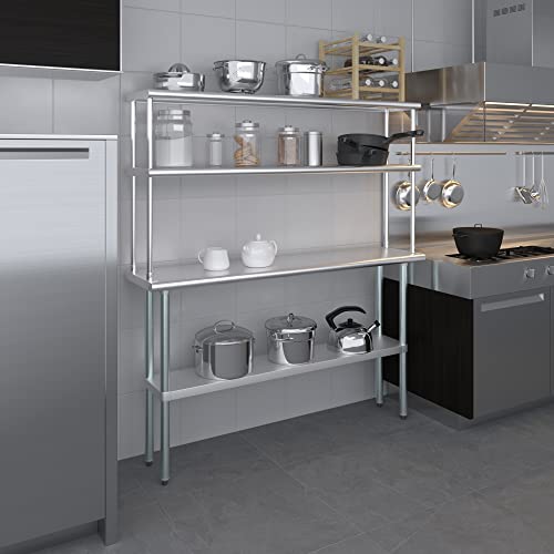 Stainless Steel Work Table Wide Double Tier Overshelf