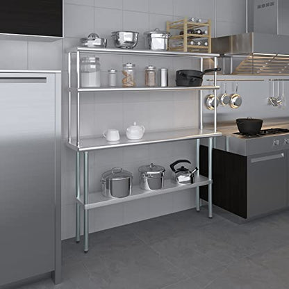 Stainless Steel Work Table Wide Double Tier Overshelf