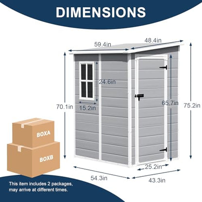 5x3 FT Small Resin Storage Shed with Floor Included