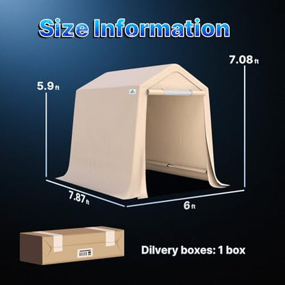 6x8 ft Outdoor Portable Storage Shelter Shed with 2 Roll up Zipper Doors & Vents Carport for Motorcycle Waterproof and UV Resistant Portable Garage Kit Tent