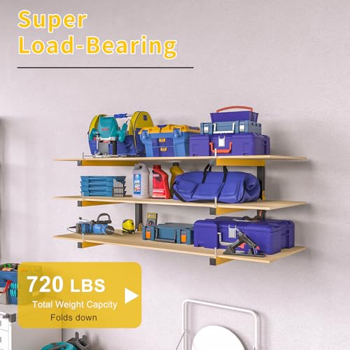 4 PACK Lumber Storage Rack Wall Mount Wood Organizer Storage Racks Heavy Duty Shelf Brackets with 6 (4 Count)