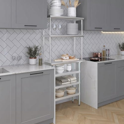 14" x 30" Stainless Steel Work Table with 3 Shelves and 12" Wide Double Tier Overshelf