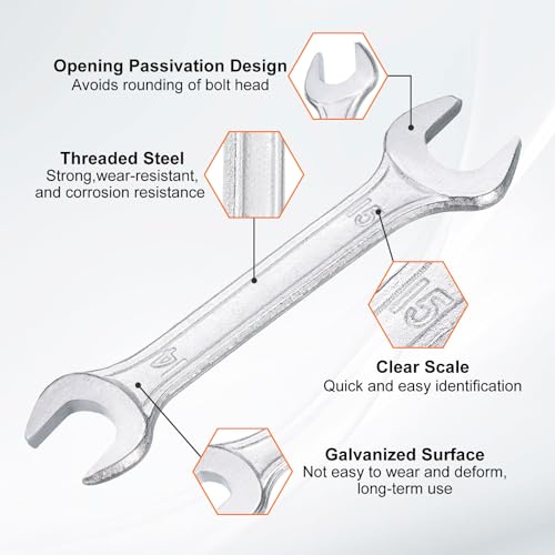 2pcs Double Open End Wrench 14mm x 15mm Metric 15 Degree Offset Angle Small Flat Head Wrench Galvanizing Open Ended Spanner for Automotive Repair Furniture Assembly (2 Count)