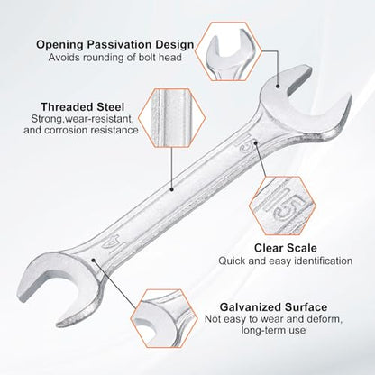 2pcs Double Open End Wrench 14mm x 15mm Metric 15 Degree Offset Angle Small Flat Head Wrench Galvanizing Open Ended Spanner for Automotive Repair Furniture Assembly (2 Count)