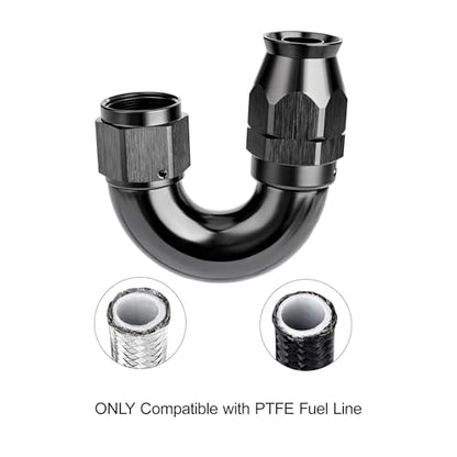 6AN 180 Degree PTFE One Piece Full Flow End Hose Fitting Aluminum Black